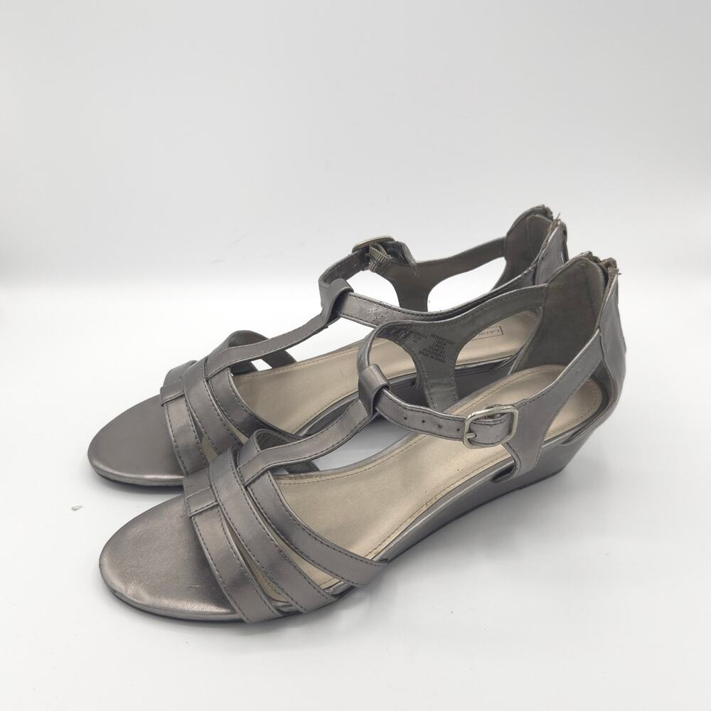 Laura Scott Women's Size 9.5 metallic low-wedge t-strap sandals